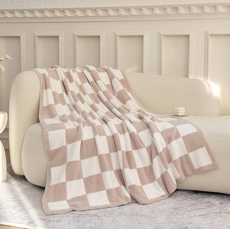 taupe checkered throw blanket